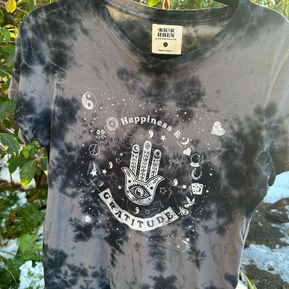 Back When by Anthropologie -Black Tie-Dye Shirt with Graphic Print